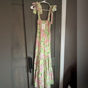 Kathleen Maeve smocked tie top maxi dress size small